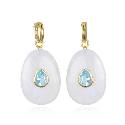 New! Grand Moonstone & Topaz Huggies