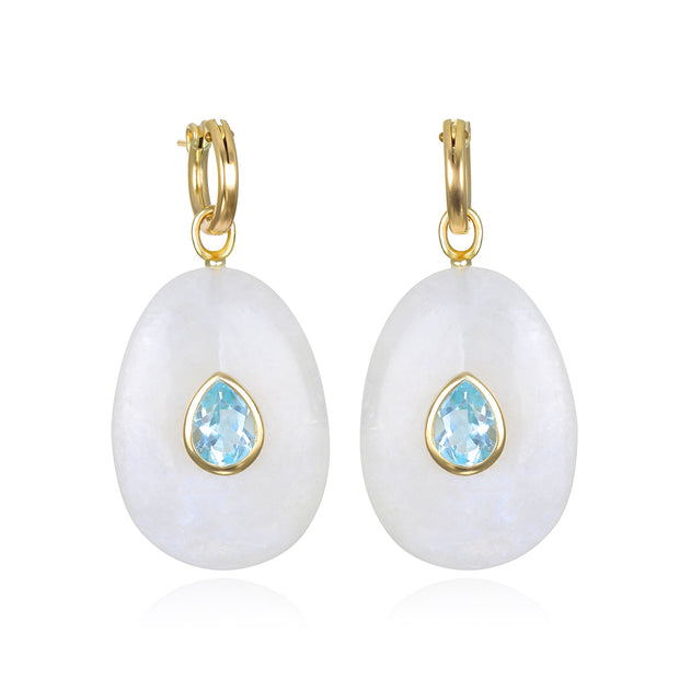 New! Grand Moonstone & Topaz Huggies
