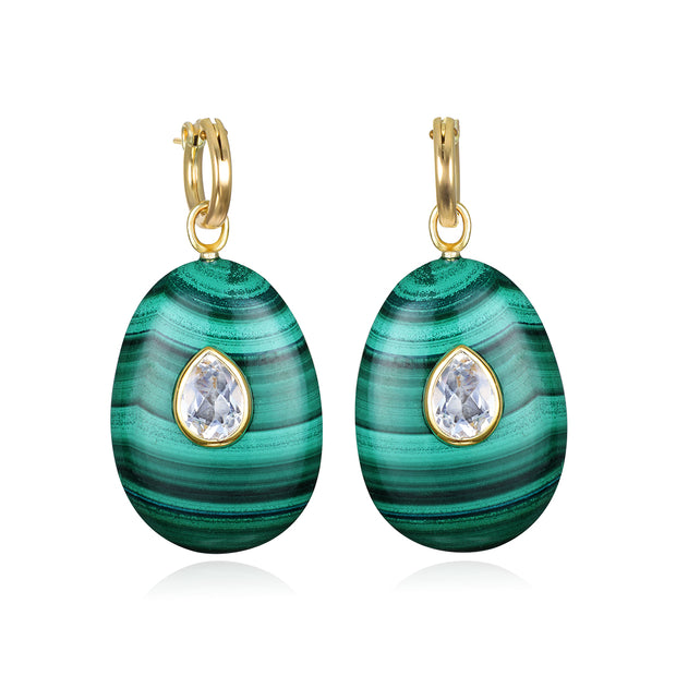 New! Grand Malachite & Topaz Huggies