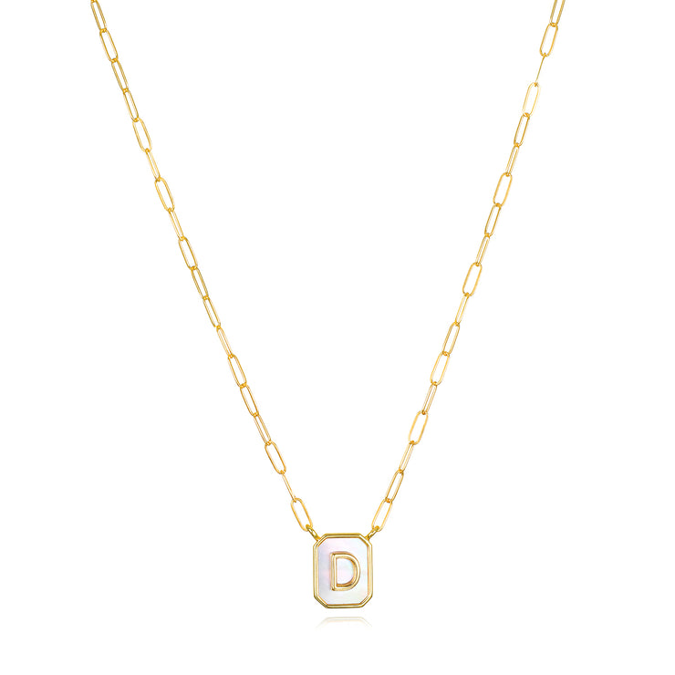 New! Mother of Pearl Paperclip Initial Necklace