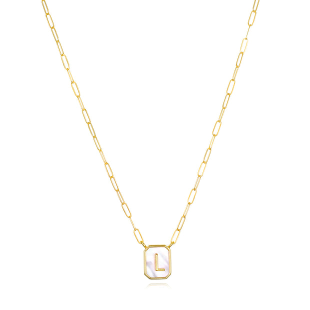 New! Mother of Pearl Paperclip Initial Necklace