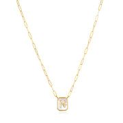 New! Mother of Pearl Paperclip Initial Necklace