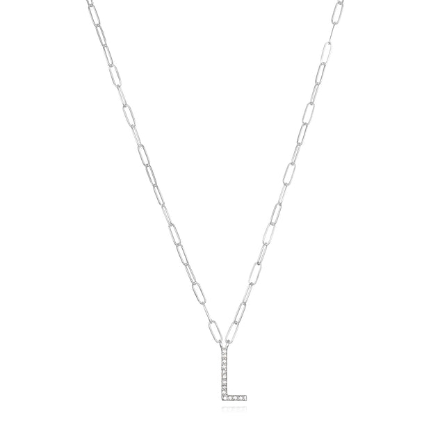 New! Grand Diamond Initial Necklace- All Letters Sterling Silver