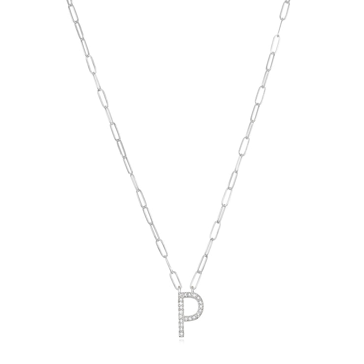 New! Grand Diamond Initial Necklace- All Letters Sterling Silver