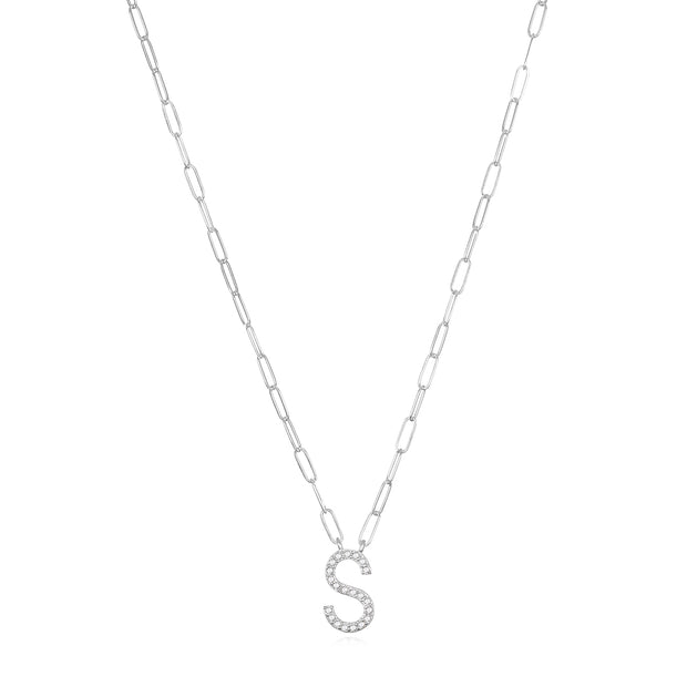 New! Grand Diamond Initial Necklace- All Letters Sterling Silver