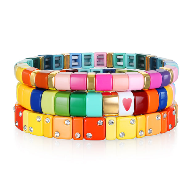 New! Multi Color Heart Enamel Bracelet