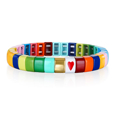 New! Multi Color Heart Enamel Bracelet