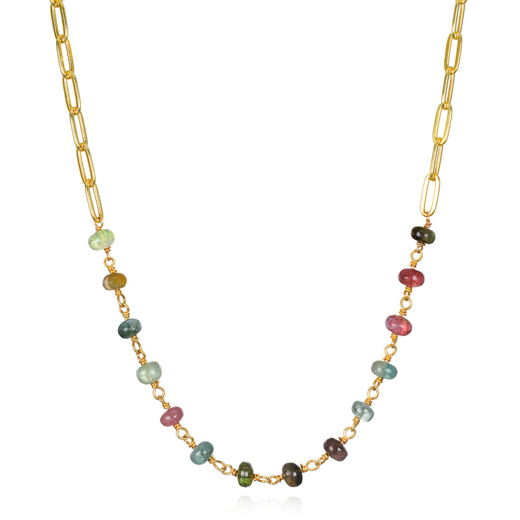 New! Statement Paperclip Beaded Necklace - Polished Tourmaline