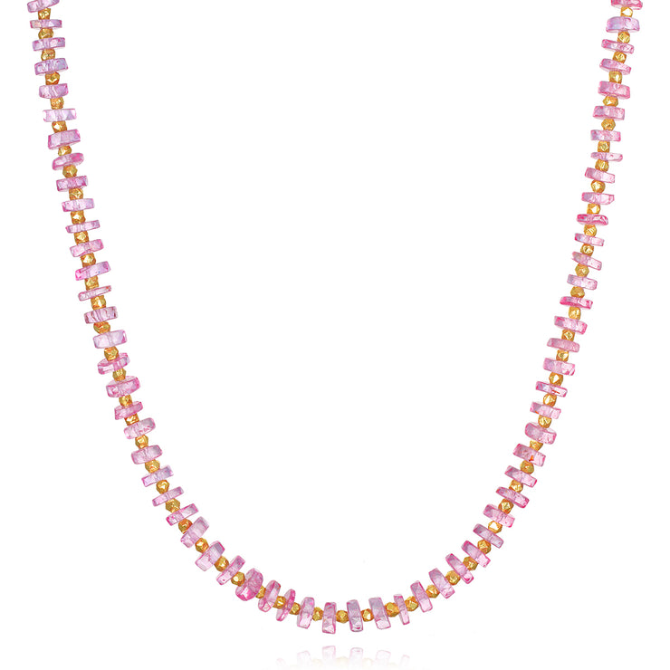 Pink Topaz Gemstone Heishi Necklace