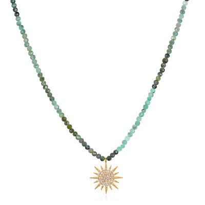 Gemstone Sunburst Necklace - Emerald