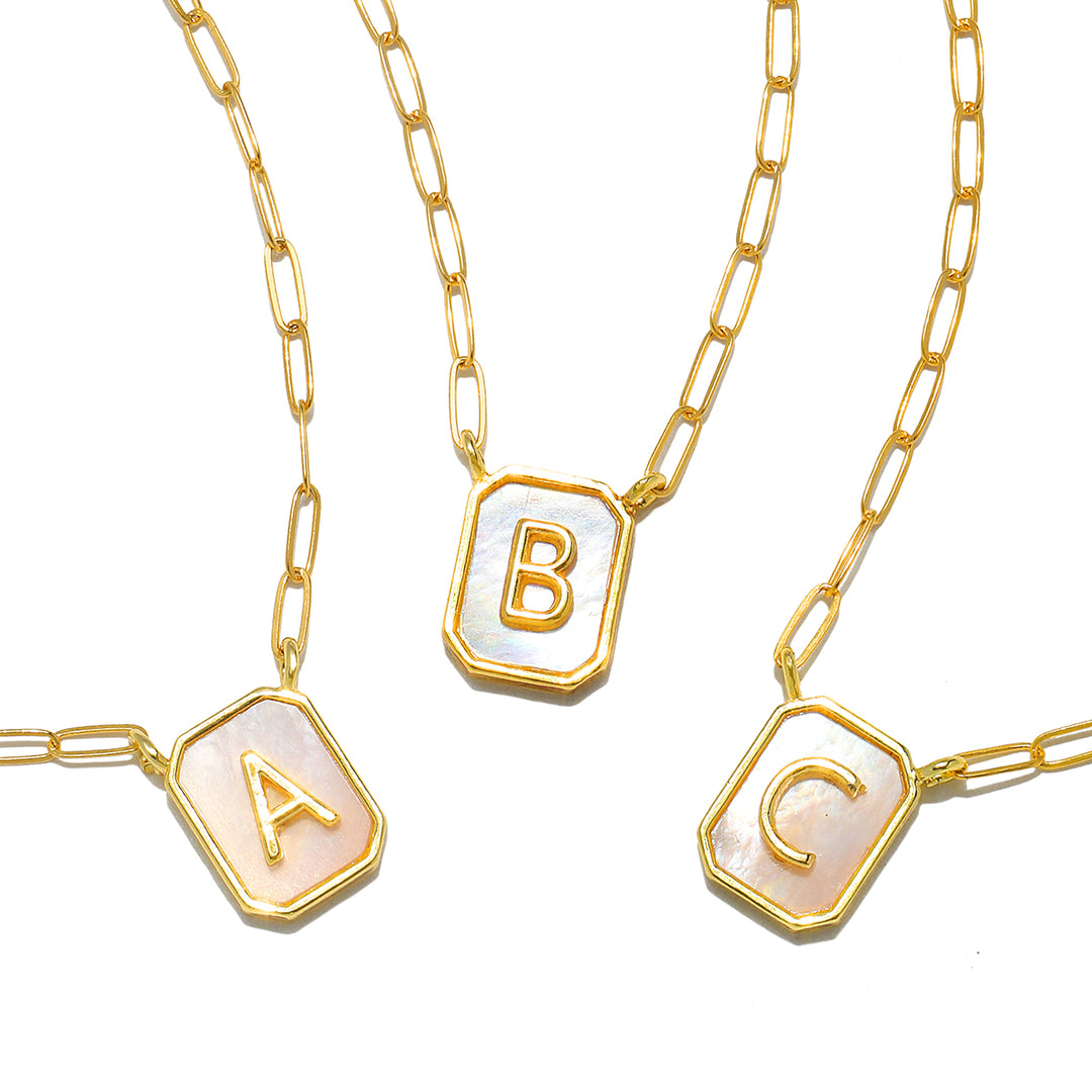 New! Mother of Pearl Paperclip Initial Necklace – Amelia Rose Design