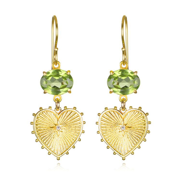 Beaded Heart Dangles-Peridot