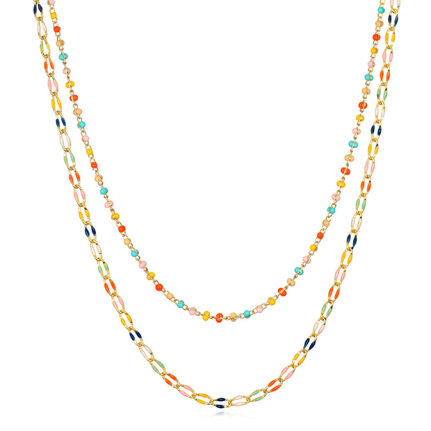 New!  Beaded Wrapped Necklace-Rainbow