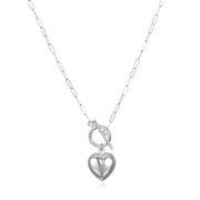 New!  Puffed Heart Toggle Necklace-Gold and Silver