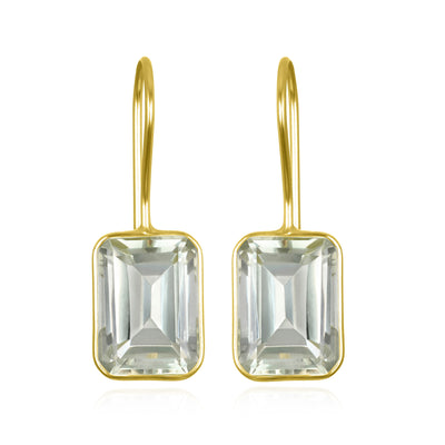 Bezeled Emerald Cut Dangles-Green Amethyst Gold