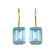 Bezeled Emerald Cut Dangles-Sky Blue Topaz Gold