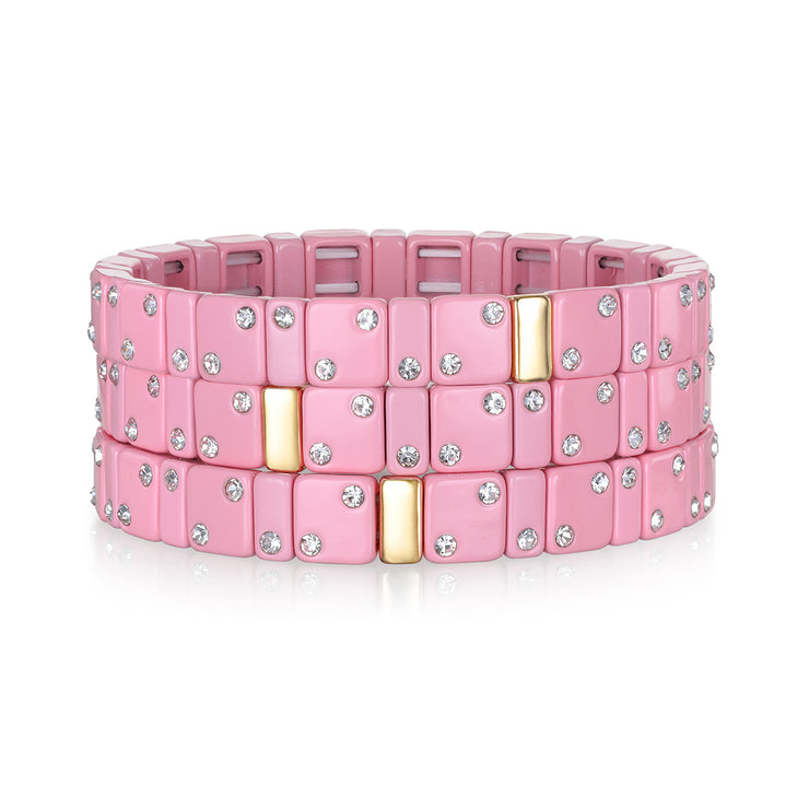New! CZ Enamel Bracelet-Pink