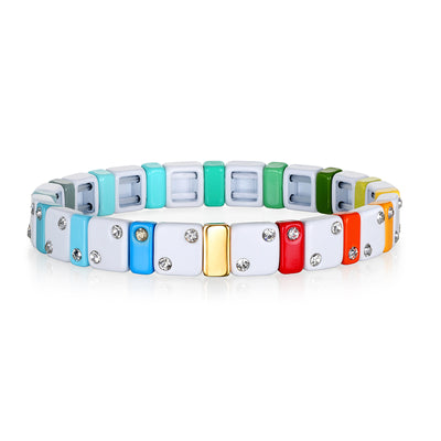 New! CZ Enamel Bracelet-White & Rainbow