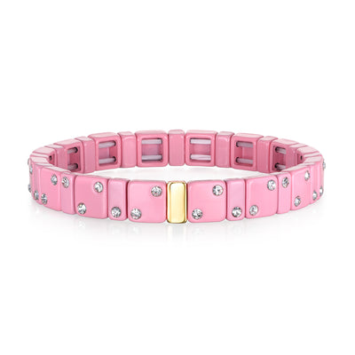 New! CZ Enamel Bracelet-Pink