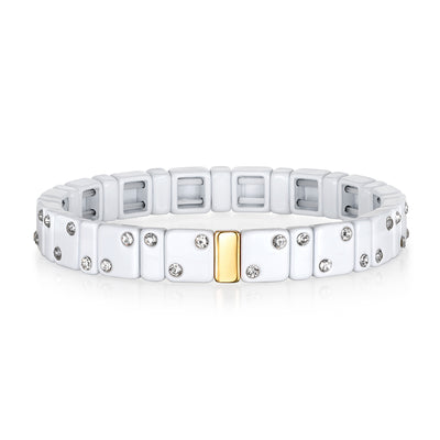 New! CZ Enamel Bracelet-White