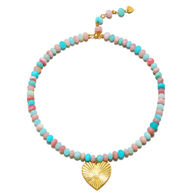 New!  Statement Heart Pastel Opal Necklace