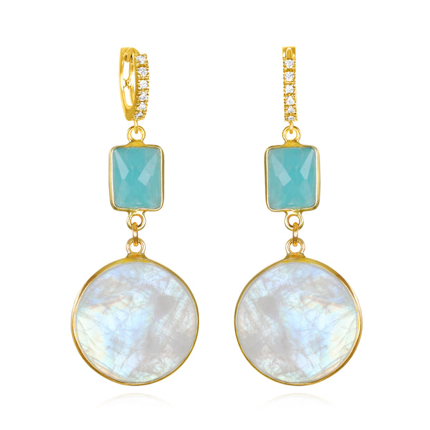 New!  Rainbow Moonstone & Amazonite Huggies