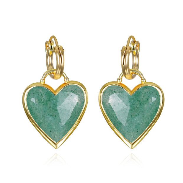 Framed Heart Huggies-Aventurine