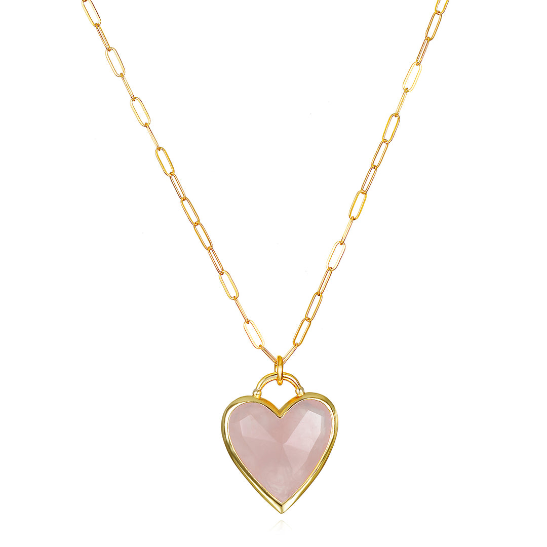 Framed Heart Necklace-Rose Quartz