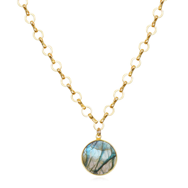 New!  Petite Circle Labradorite Pendant