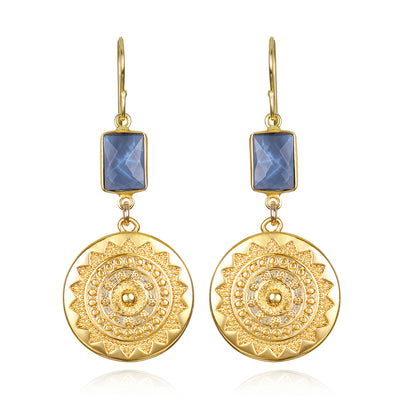 New! Sun Medallion Dangles -Denim Opal