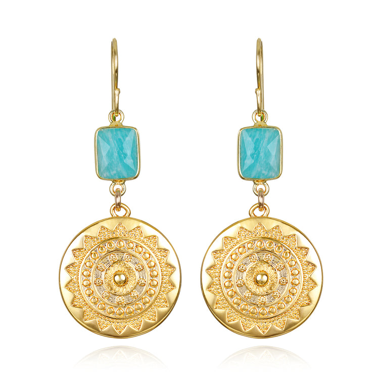 New! Sun Medallion Dangles -Amazonite