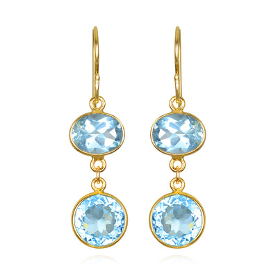 New! Bezel Double Dangles-Sky Blue Topaz