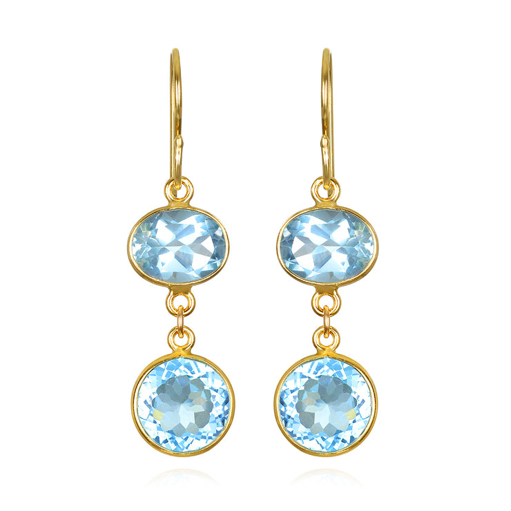 New! Bezel Double Dangles-Sky Blue Topaz