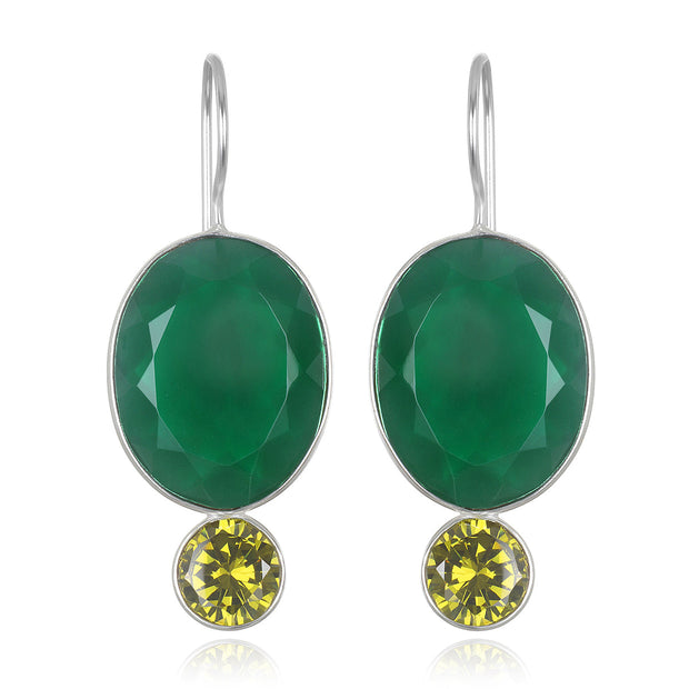 Valencia Grand Oval Earring-Olive Silver