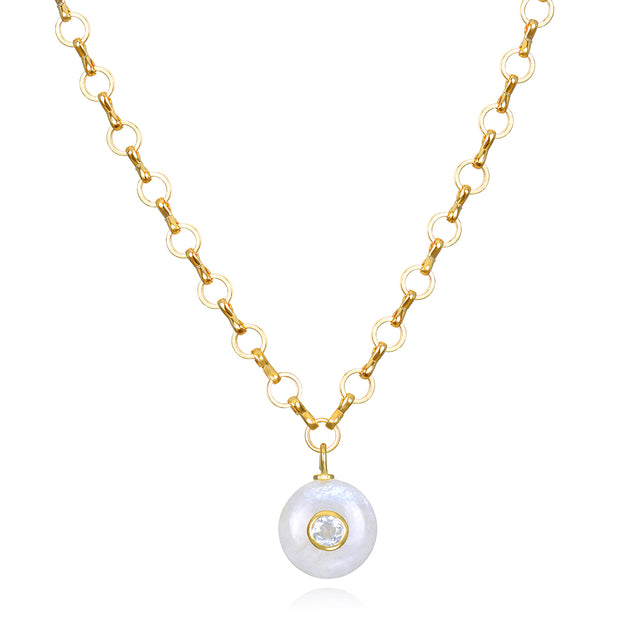 New! Rainbow Moonstone & White Topaz Petite Loop Necklace