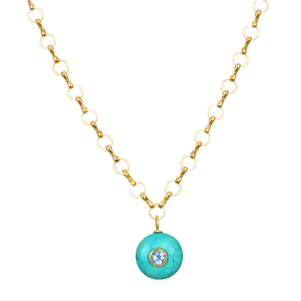 New! Green Turquoise & Blue Topaz Petite Loop Necklace