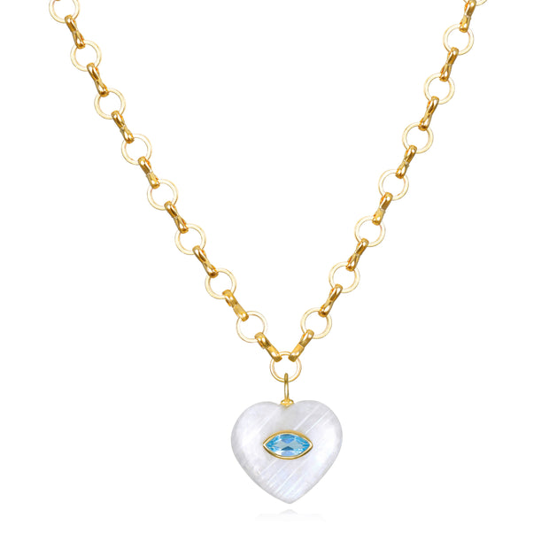 New! Rainbow Moonstone & Topaz Petite Loop Heart Necklace