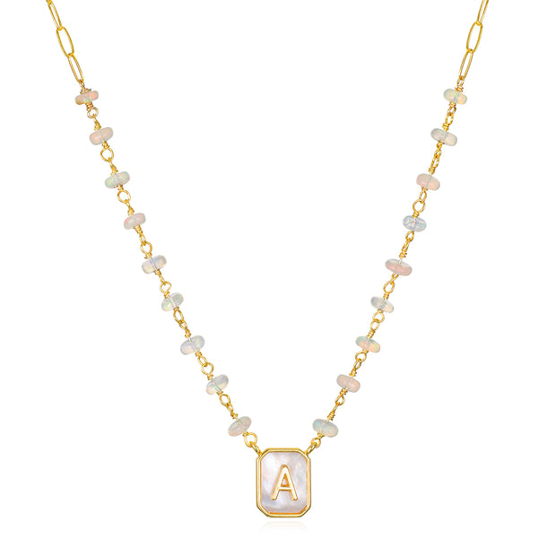 Ethiopian Opal & Mother of Pearl Initial Necklace