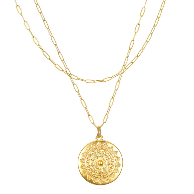 New! Sun Medallion Layered Necklace