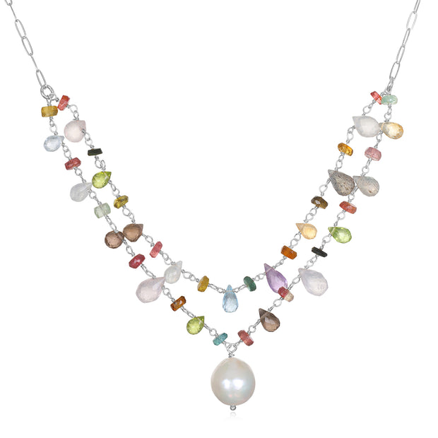 New! Layered Wildflower Baroque Pearl Necklace