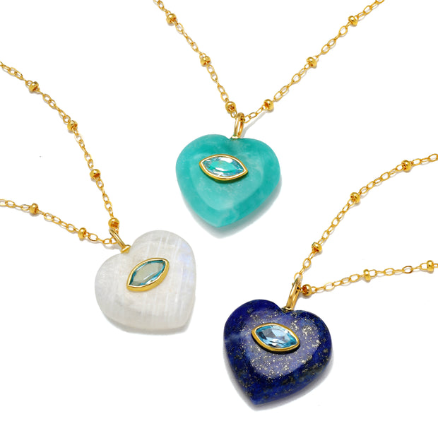 New! Lapis & Blue Topaz Heart Satellite Necklace