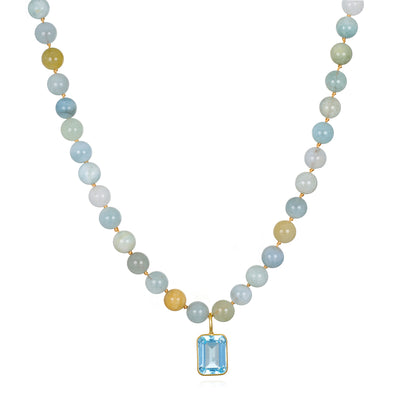 New! Aquamarine & Sky Blue Topaz Knotted Necklace