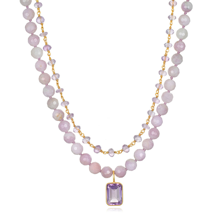 New! Kunzite & Pink Amethyst Knotted Necklace