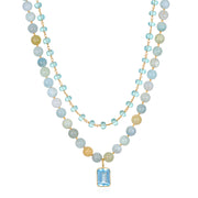 New! Aquamarine & Sky Blue Topaz Knotted Necklace