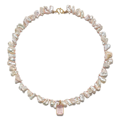 New! Freshwater Pearl  & Rose Quartz Knotted Necklace