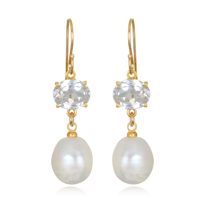 Baroque Pearl & Gemstone Dangle Earrings - White Topaz