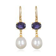 Baroque Pearl & Gemstone Dangle Earrings - Iolite
