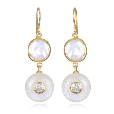 Framed Pearl, Moonstone & Topaz Dangles