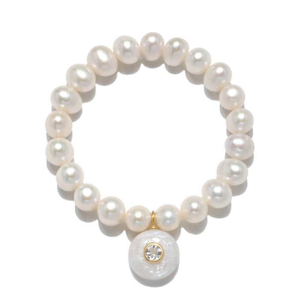 New! Freshwater Pearl, Moonstone & Topaz Bracelet