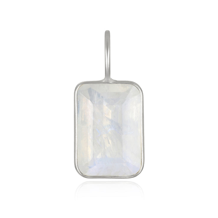 Emerald Cut Gemstone Charm - Rainbow Moonstone